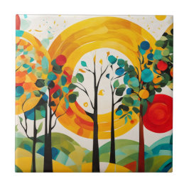 秋の朝のパレット、水彩抽象芸術林 タイル