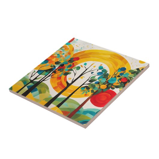 秋の朝のパレット、水彩抽象芸術林 タイル (側面)