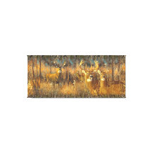 秋の朝日に鹿の家族