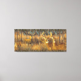 秋の朝日に鹿の家族 キャンバスプリント