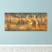 秋の朝日に鹿の家族 キャンバスプリント (インサイチュ (ウッドフロア))