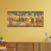 秋の朝日に鹿の家族 キャンバスプリント (インサイチュ (リビング))