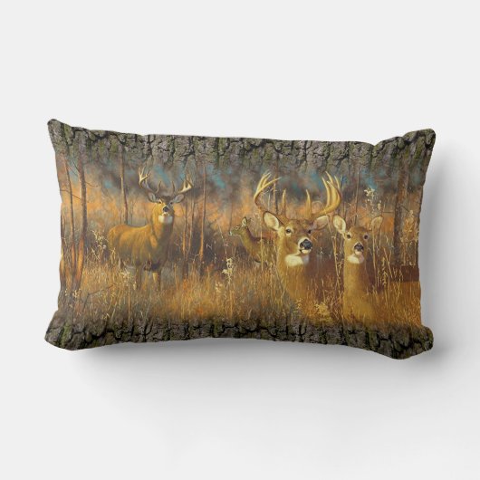 秋の朝日に鹿の家族 ランバークッション (裏面)