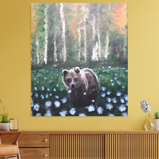 秋の朝、森の中でクマの花と送風機 キャンバスプリント (インサイチュ (リビング))