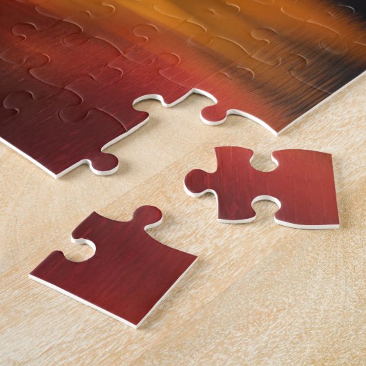 秋の木々が咲く湖とキャビン ジグソーパズル (側面)