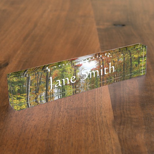 秋の木々とブルースカイ秋の自然写真 デスクネームプレート (側面)