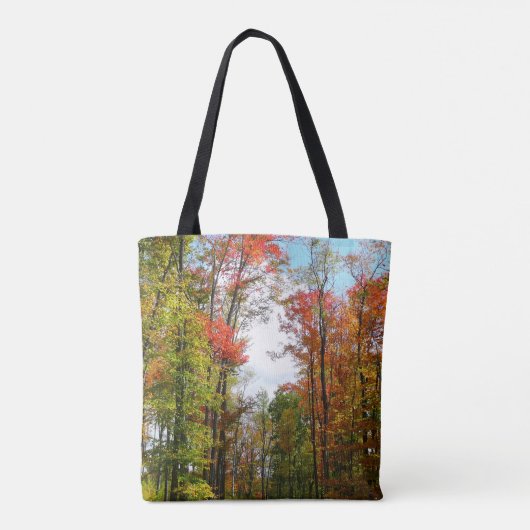 秋の木々とブルースカイ秋の自然写真 トートバッグ (裏面)