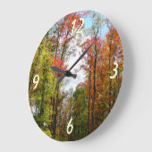 秋の木々とブルースカイ秋の自然写真 ラージ壁時計 (傾斜)