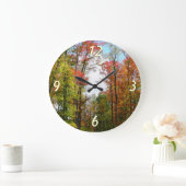 秋の木々とブルースカイ秋の自然写真 ラージ壁時計 (ホーム)