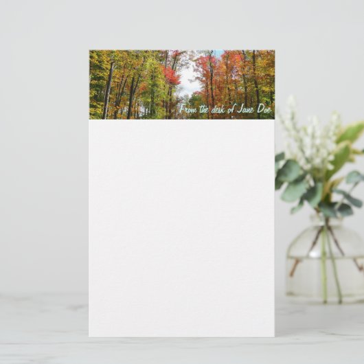 秋の木々とブルースカイ秋の自然写真 便箋 (スタンド正面)