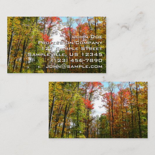 秋の木々とブルースカイ秋の自然写真 名刺 (正面/裏面)