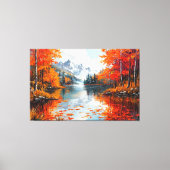 秋の木々に囲まれた穏やかな湖 キャンバスプリント (正面)