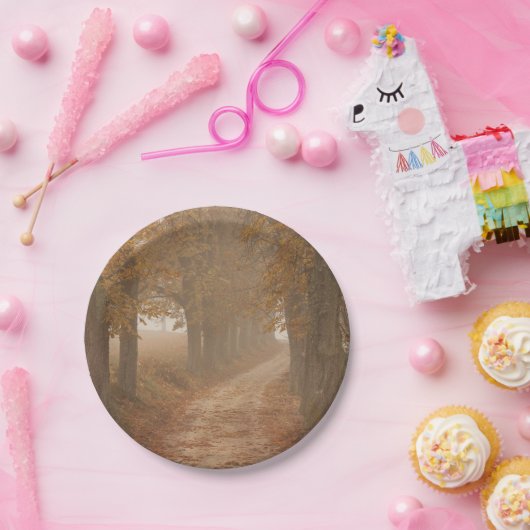 秋の木々の森のパス写真 ペーパープレート (パーティー)