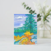 秋の木々の水の色の山の湖 ポストカード (スタンド正面)