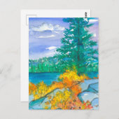 秋の木々の水の色の山の湖 ポストカード (正面/裏面)