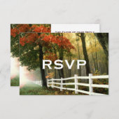 秋の木々の紅葉フェンス結婚式RSVPカード 出欠カード (正面/裏面)