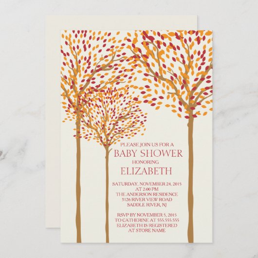 秋の木々モダンニュートラルベビーシャワー招待状 招待状 (正面/裏面)