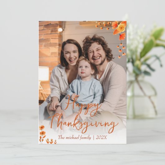 秋の木々幸せな感謝 |家族の写真 シーズンカード (スタンド正面)