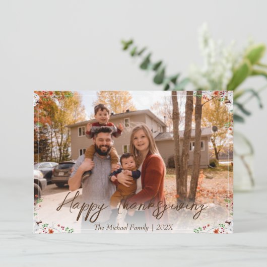 秋の木々幸せな感謝 |家族の写真 シーズンカード (スタンド正面)