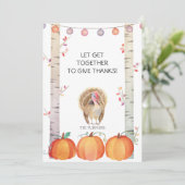秋の木々、かぼちゃ、七面鳥、感謝祭パーティー 招待状 (スタンド正面)