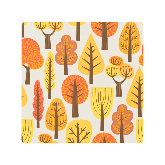 秋の木々、シームレスなパターン。 メタルプリント (正面)