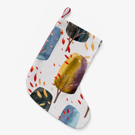 秋の木々：手の色彩の鮮やか水色シームレス スモールクリスマスストッキング (正面 (吊り時))
