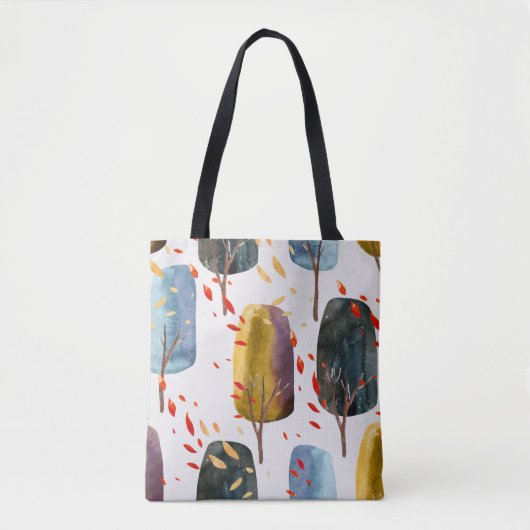 秋の木々：手の色彩の鮮やか水色シームレス トートバッグ (正面)
