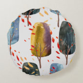 秋の木々:手の色彩の鮮やか水色シームレス ラウンドクッション (裏面)