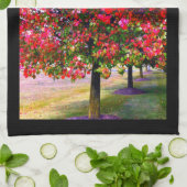 秋の木がピンク色の赤離れい木々を印象派 キッチンタオル (折り畳み)