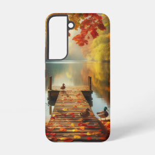 秋の木とアヒル付き湖 SAMSUNG GALAXY S22ケース