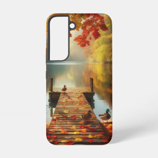 秋の木とアヒル付き湖 SAMSUNG GALAXYケース (裏面)