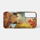 秋の木とアヒル付き湖 SAMSUNG GALAXYケース (裏面横)