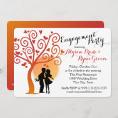 秋の木と婚約カップルのシルエット 招待状 (正面/裏面)