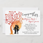 秋の木と婚約カップルのシルエット 招待状 (正面)