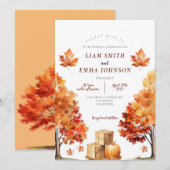 秋の木と葉の結婚式招待状 招待状 (正面/裏面)