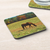 秋の木に咲く赤茶色の馬 コースター (左側)