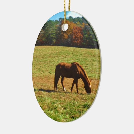 秋の木に咲く赤茶色の馬 セラミックオーナメント (左)