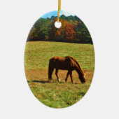 秋の木に咲く赤茶色の馬 セラミックオーナメント (正面)