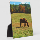 秋の木に咲く赤茶色の馬 フォトプラーク (側面)