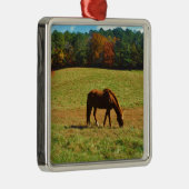 秋の木に咲く赤茶色の馬 メタルオーナメント (右)