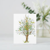 秋の木のペンとインクスケッチの水色 ポストカード (スタンド正面)