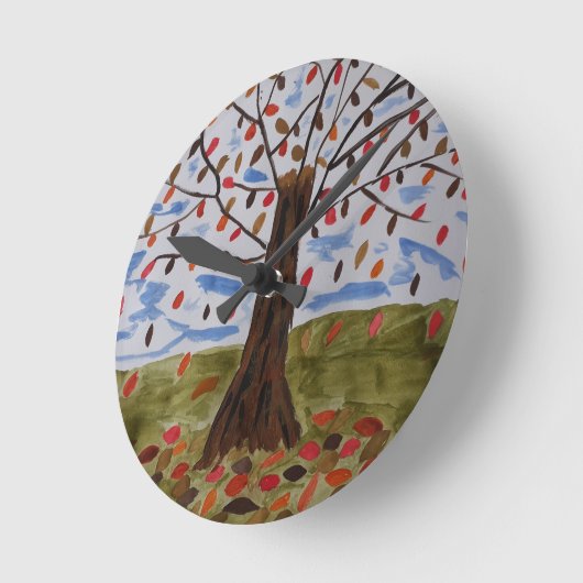 秋の木の丸い時計 ラウンド壁時計 (傾斜)