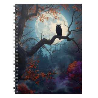 秋の木の夜の満月のフクロウ ノートブック