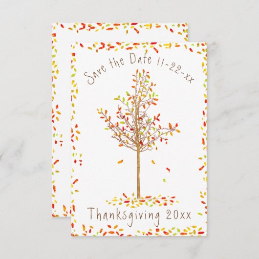 秋の木の感謝祭の日付を保存 セーブザデート (正面/裏面)