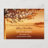 秋の木の文字列ライトレイクビュー日付を保存 ポストカード (正面)