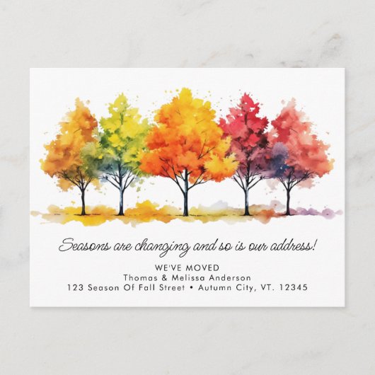 秋の木の新しい住所引っ越しました秋移動 案内ポストカード (正面)