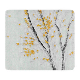 秋の木の枝と黄色の紅葉 カッティングボード