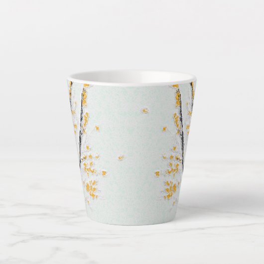 秋の木の枝と黄色の紅葉 カフェラテマグ (正面)