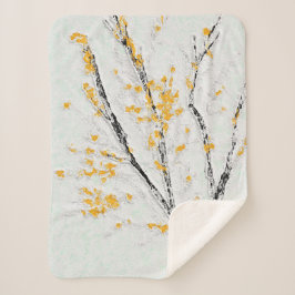 秋の木の枝と黄色の紅葉 シェルパブランケット