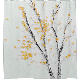 秋の木の枝と黄色の紅葉 シャワーカーテン